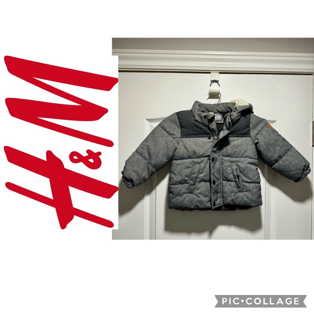 178 - H &M unisex kids hooded puffer jacket 9-12 months